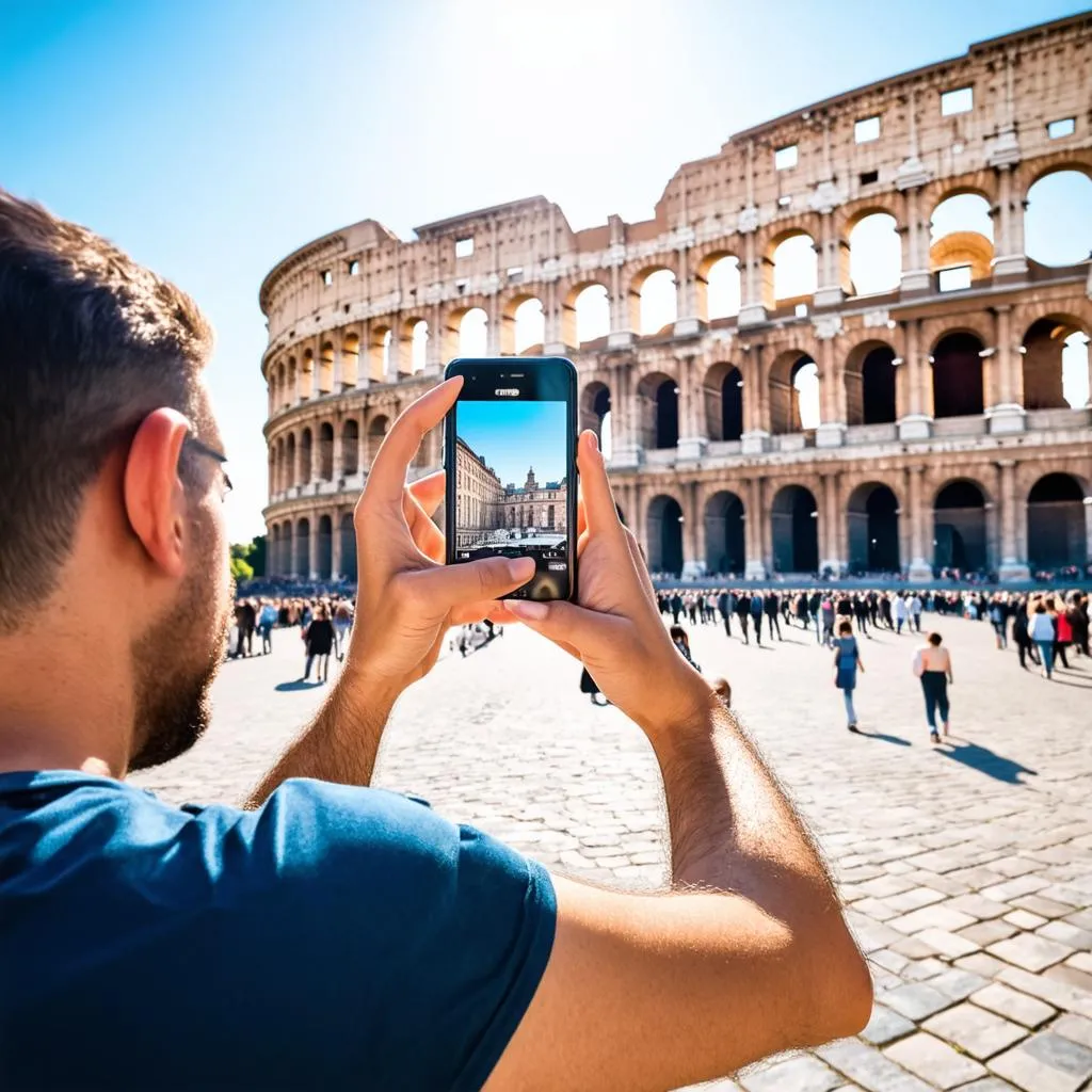 Colosseum with a Tourist